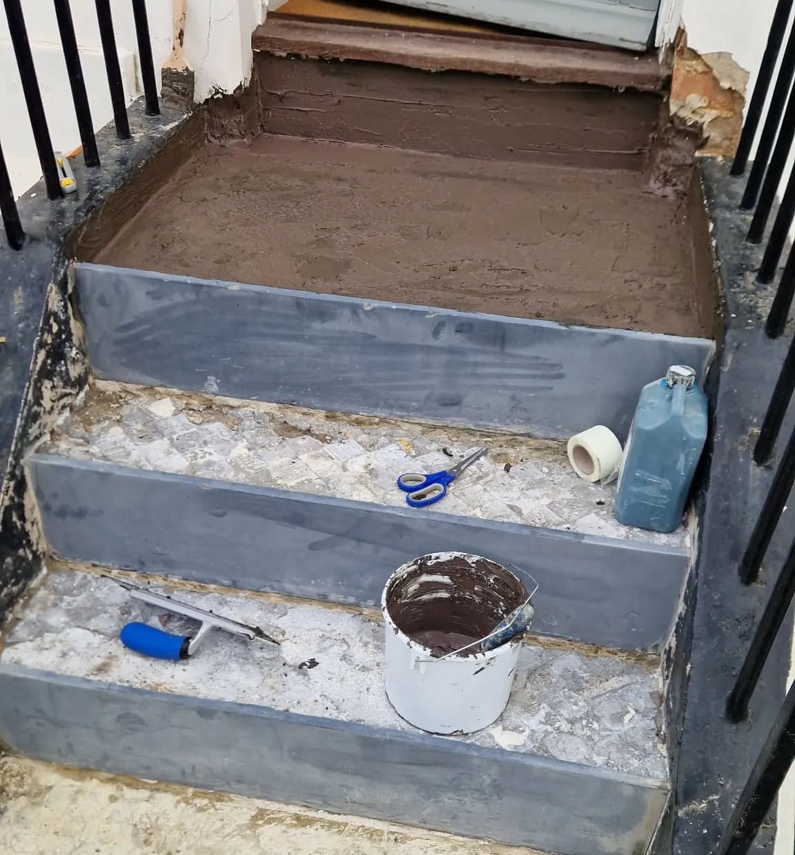 Front steps prepared for tiling